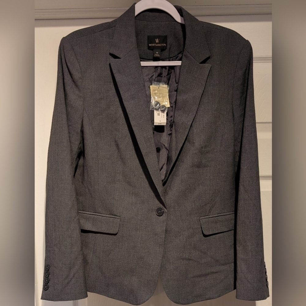 Worthington NWT $70 Women's Admiral Grey Single Button Blazer Size 12 NEW!
